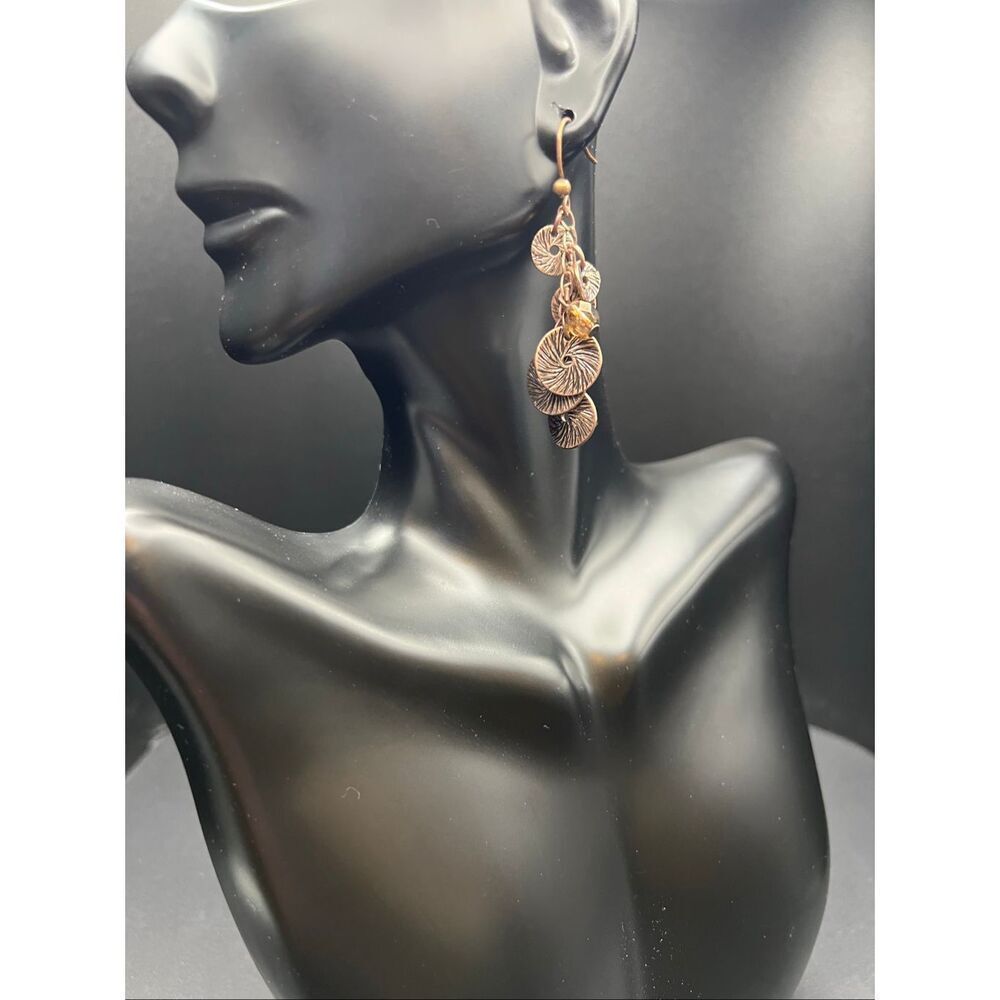New! Chico's Copper Tone Tiered Disc Beaded Boho Drop Dangle Hook Earrings